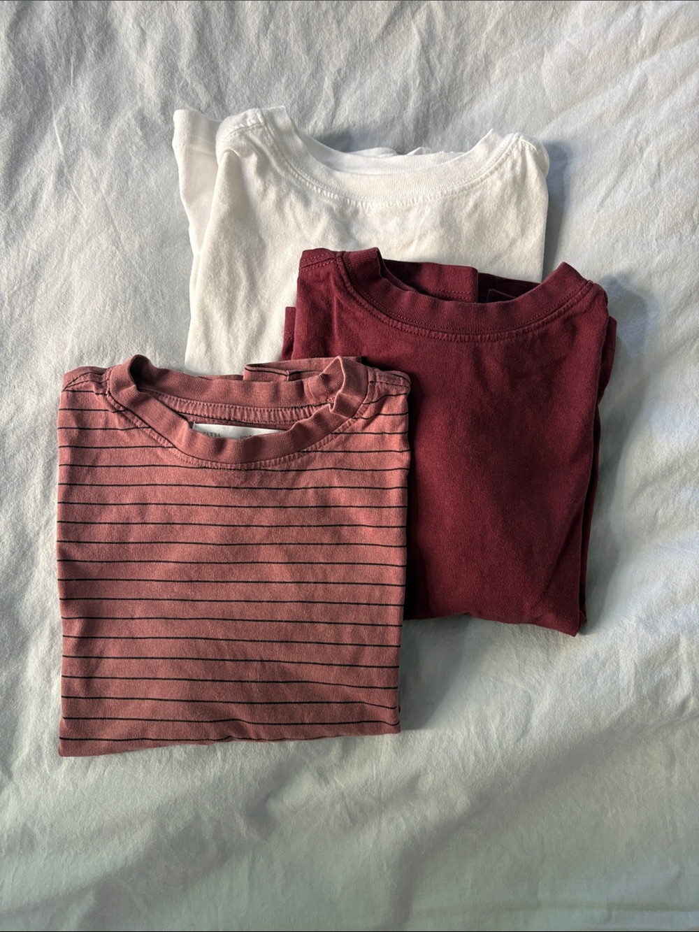 Kids Short-Sleeve Tee Set - White, Burgundy, Mauve Stripe
